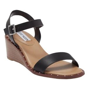 Steve Madden leather wedge black sandals with‎ studded trim Sz 8M
